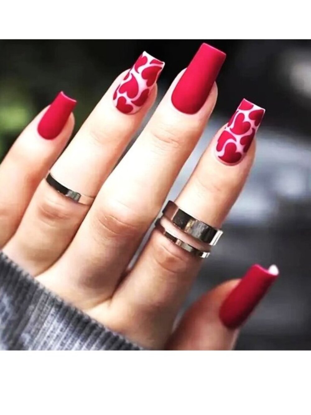 Nails Red Hearts Matte Press On Stylish Trendy Fake Glam Reusable Sexy Pretty